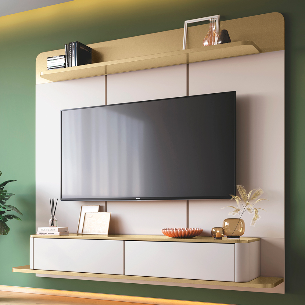 Home Painel Suspenso Galax para TV até 70 Polegadas com Off White/Champagne G26 - HB Móveis