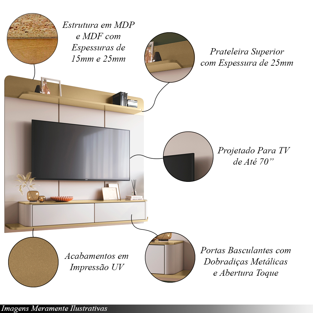 Home Painel Suspenso Galax para TV até 70 Polegadas com Off White/Champagne G26 - HB Móveis
