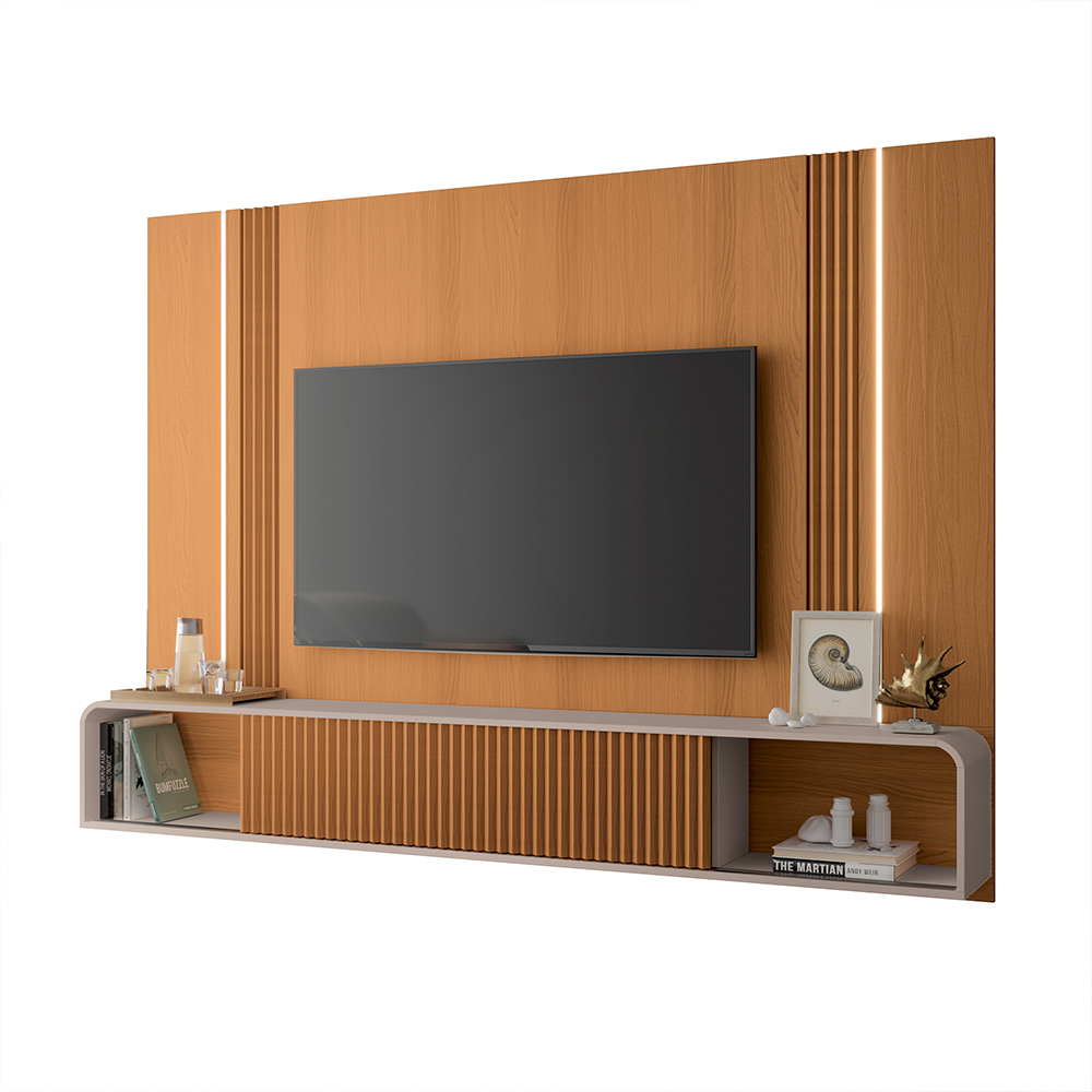 Home Suspenso Decorativo Rennes MDF/MDP c/LED para TV até 85 Polegadas Cinamomo/Off White G26 - Gran Belo