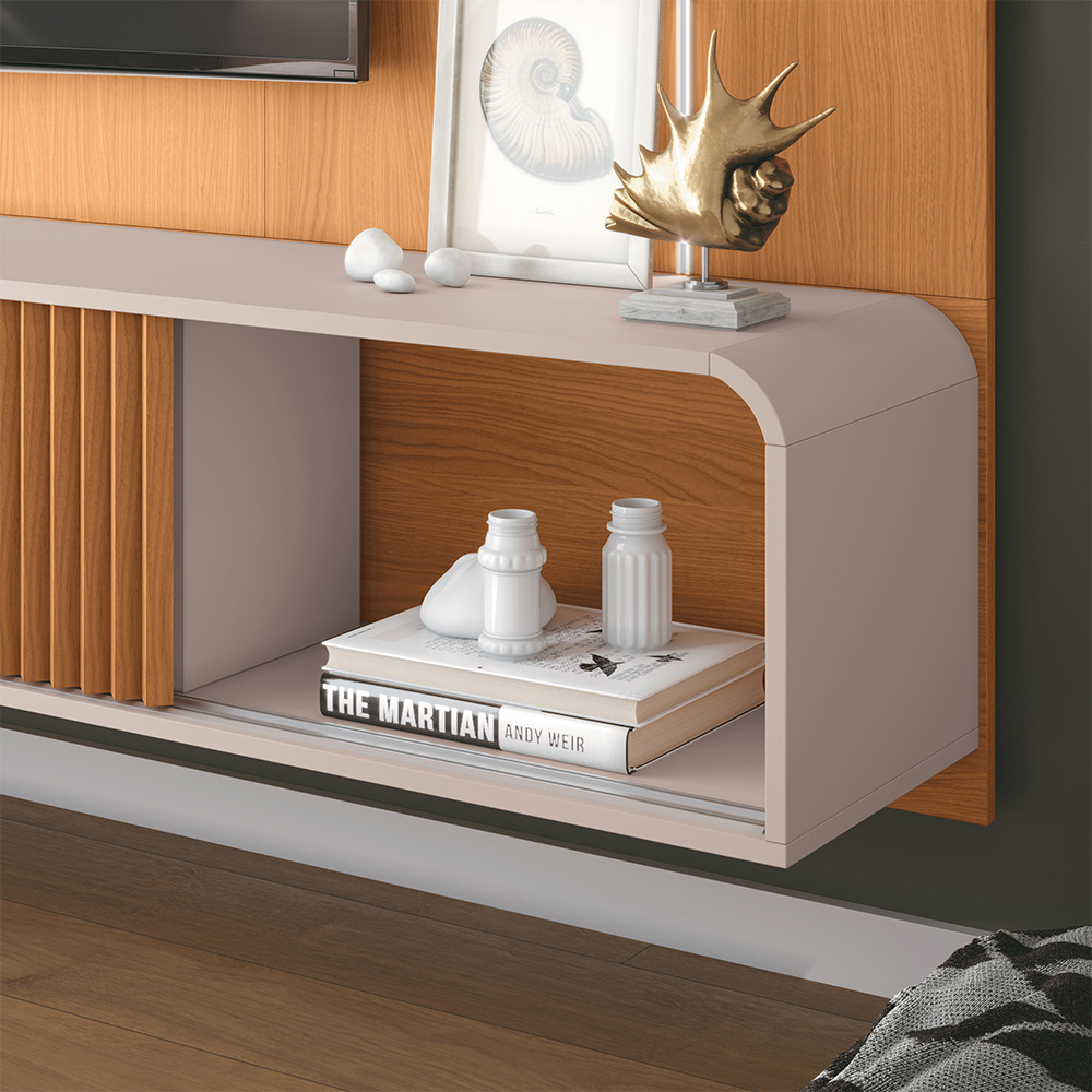 Home Suspenso Decorativo Rennes MDF/MDP c/LED para TV até 85 Polegadas Cinamomo/Off White G26 - Gran Belo