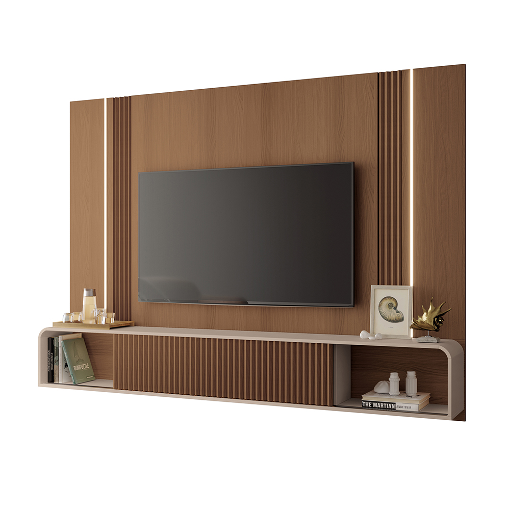 Home Suspenso Empire MDF/MDP LED TV até 85 Polegadas em Castanho/Off White G26 - Hb Móveis