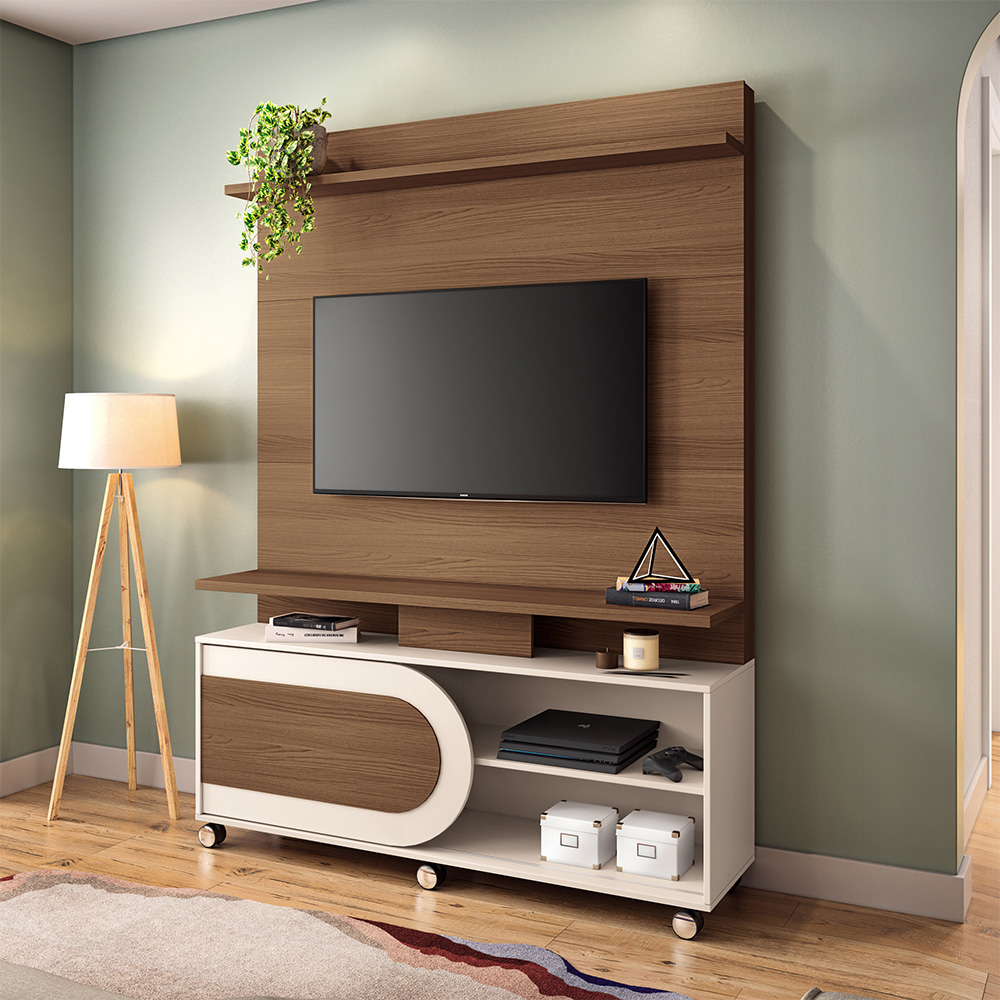 Home Theater Órbis TV até 55 Polegadas com Rodízios Castanho/Off White G26 - Hb Móveis