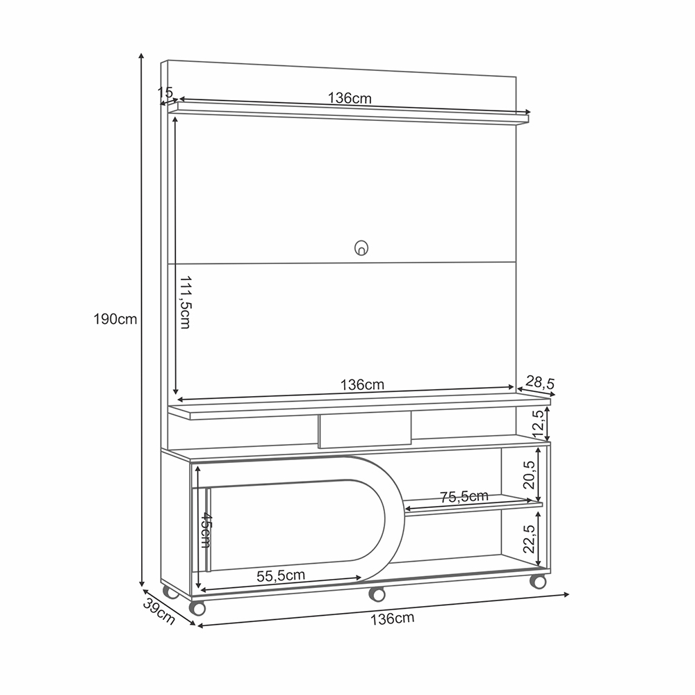 Home Theater Órbis com Rodízios TV até 55 Polegadas em Castanho/Off White G26 - Hb Móveis