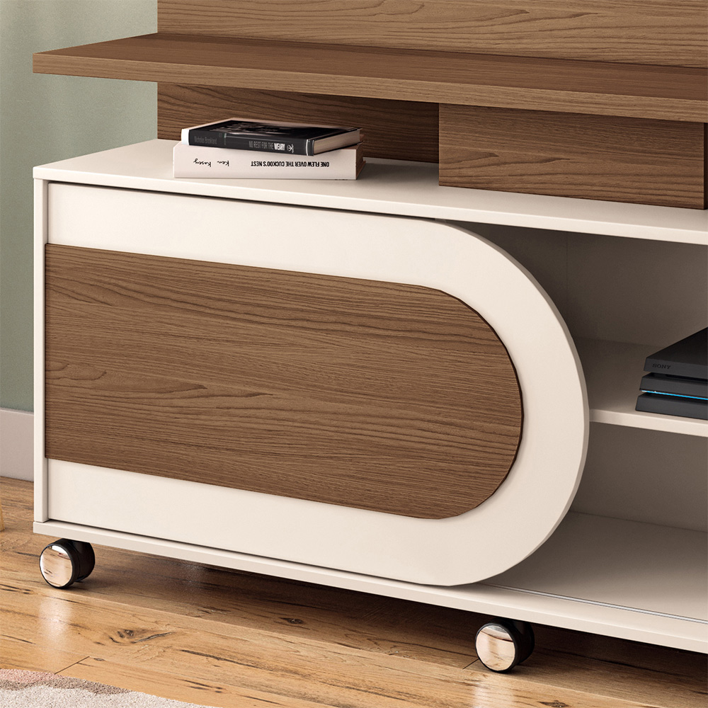 Home Theater Decorativo Globo c/Rodízios para TV até 55 Polegadas Castanho/Off White G26 - Gran Belo