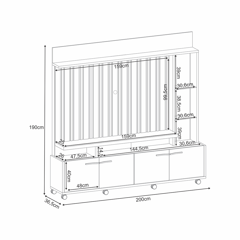 Home Theater Decorativo Perseu TV até 60" com LED Castanho/Off White  G26 - Gran Belo