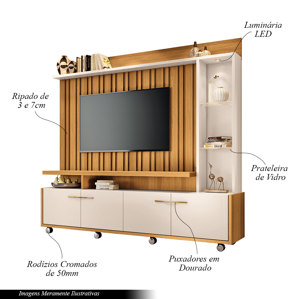 Home Theater Decorativo Perseu TV até 60" com LED Cinamomo/Off White  G26 - Gran Belo