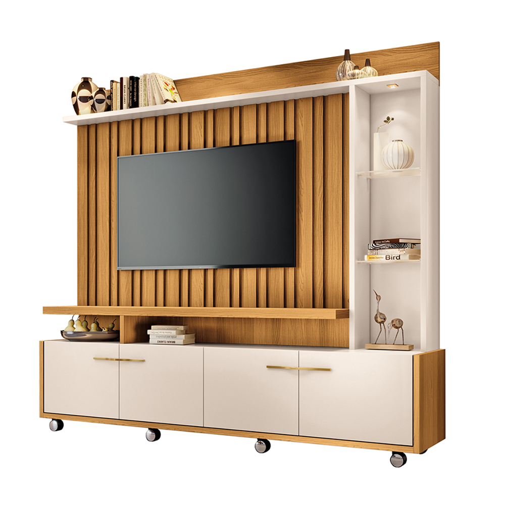 Home Theater Decorativo Perseu TV até 60" com LED Cinamomo/Off White  G26 - Gran Belo