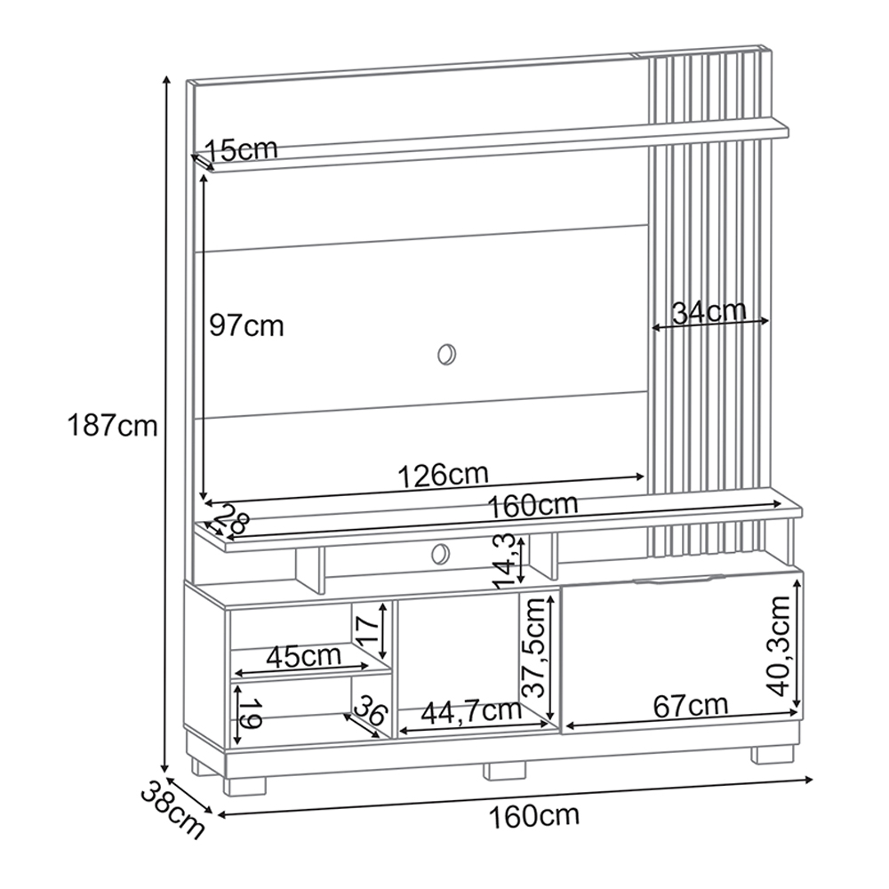 Home Theater Decorativo Ripado MDP/MDF Byron Off White/Cinamomo G26 - Gran Belo