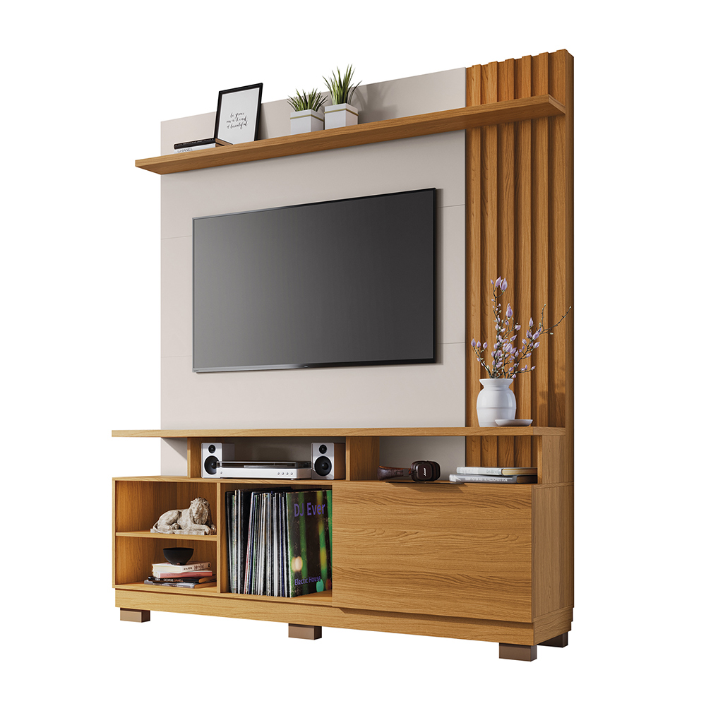 Home Theater Decorativo Ripado MDP/MDF Byron Off White/Cinamomo G26 - Gran Belo