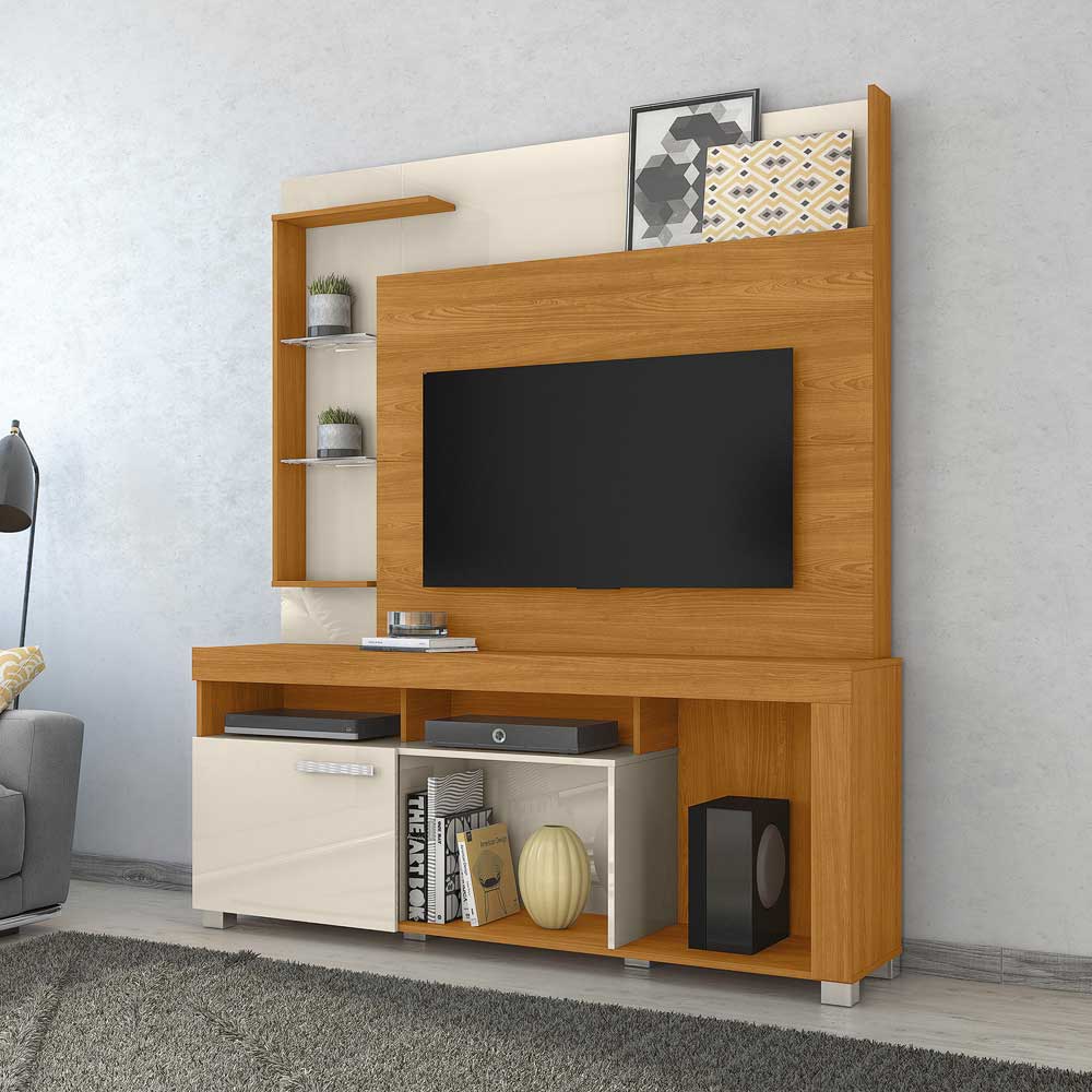 Home Theater Dedalo Prateleira em Vidro MDP até 50 Cinamomo/OffWhite G97 - Gran Belo
