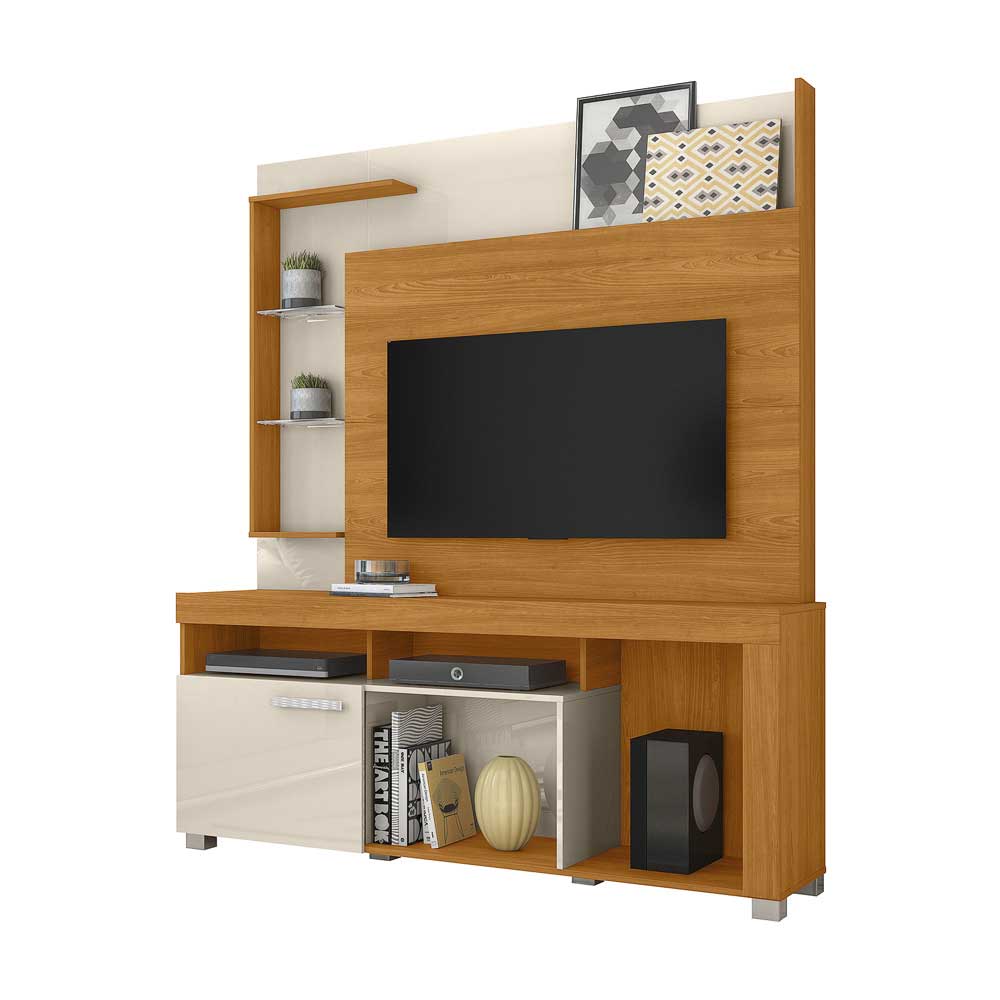 Home Theater Dedalo Prateleira em Vidro MDP até 50 Cinamomo/OffWhite G97 - Gran Belo