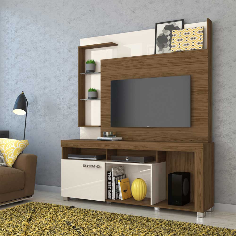 Home Theater Dedalo Prateleira em Vidro MDP até 50 Naturale/OffWhite G97 - Gran Belo