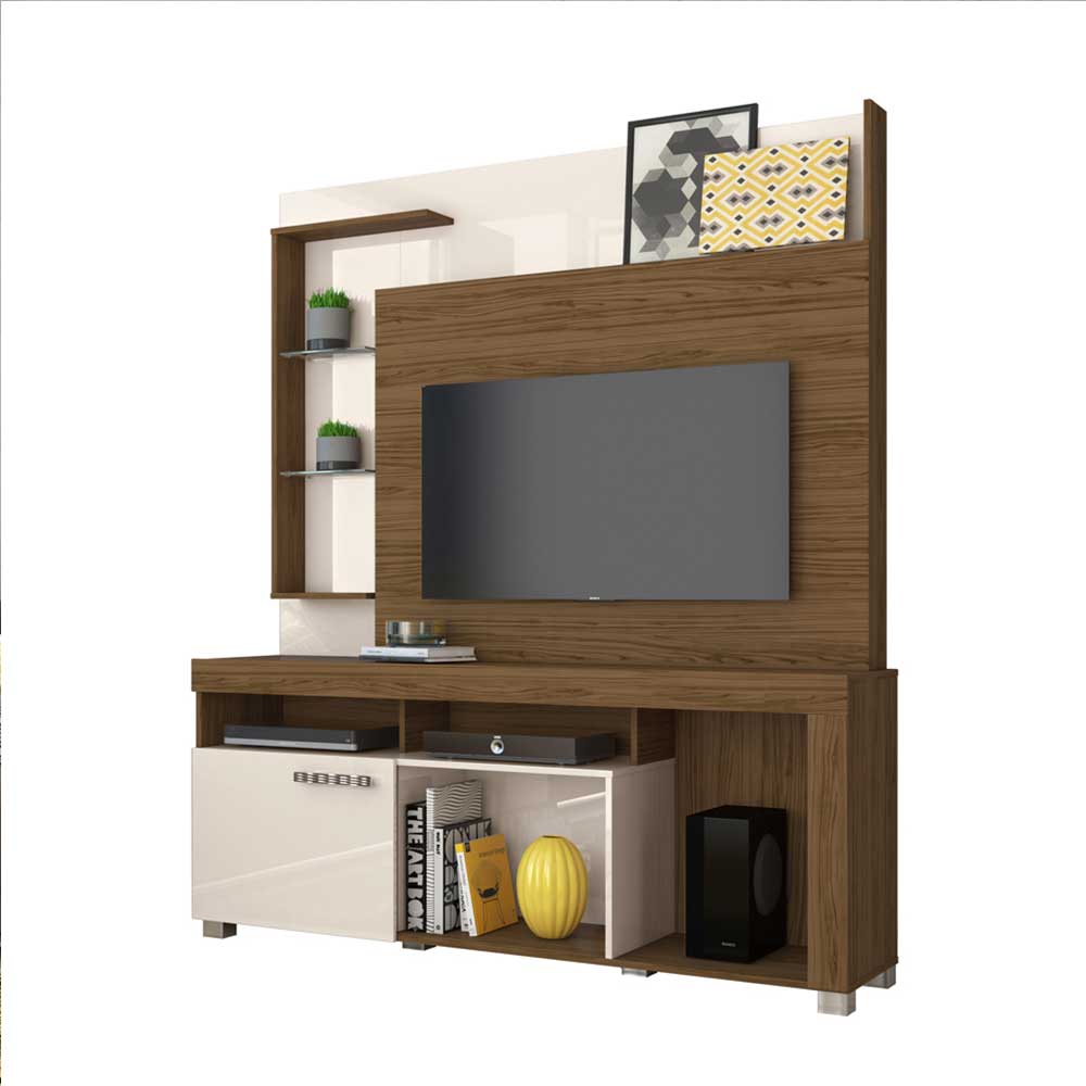 Home Theater Dedalo Prateleira em Vidro MDP até 50 Naturale/OffWhite G97 - Gran Belo