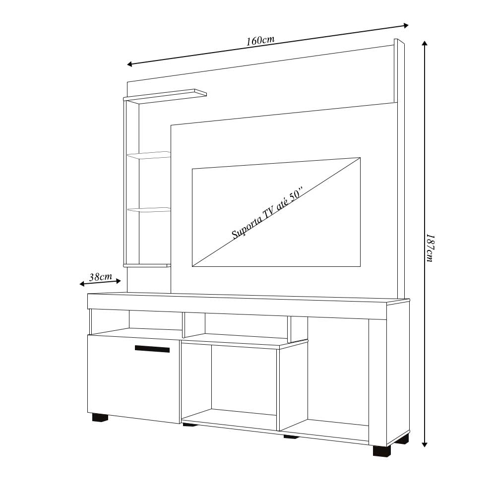 Home Theater Dedalo Prateleira em Vidro MDP até 50 Naturale/OffWhite G97 - Gran Belo