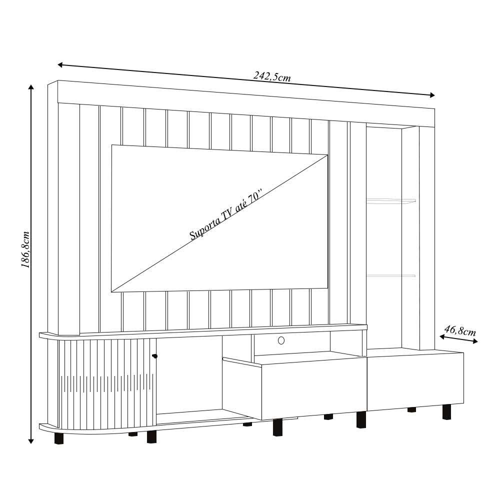 Home Theater Durand 2 Portas Deslizantes 4 Nichos MDP até 70 Cumaru G97 - Gran Belo