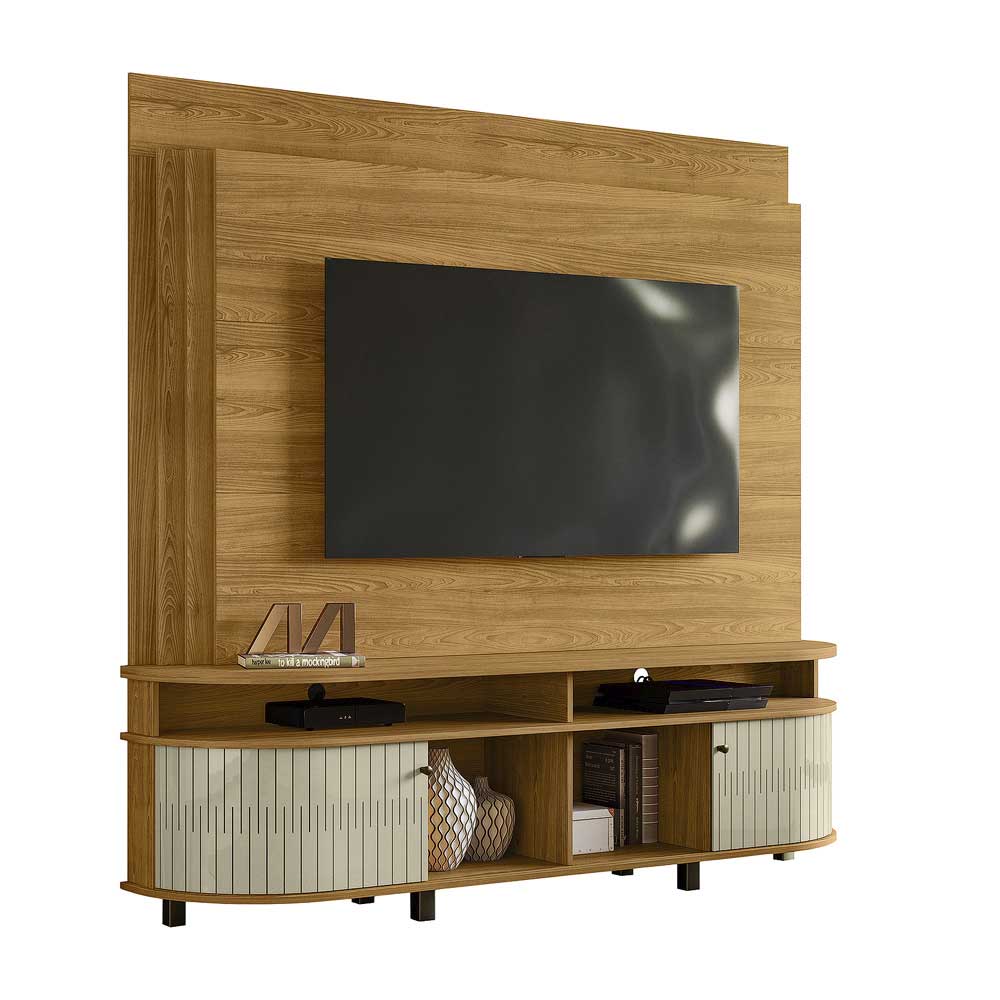 Home Theater Hanso 2 Portas Deslizantes 4 Nichos MDP até 65 Cumaru/Opala G97 - Gran Belo