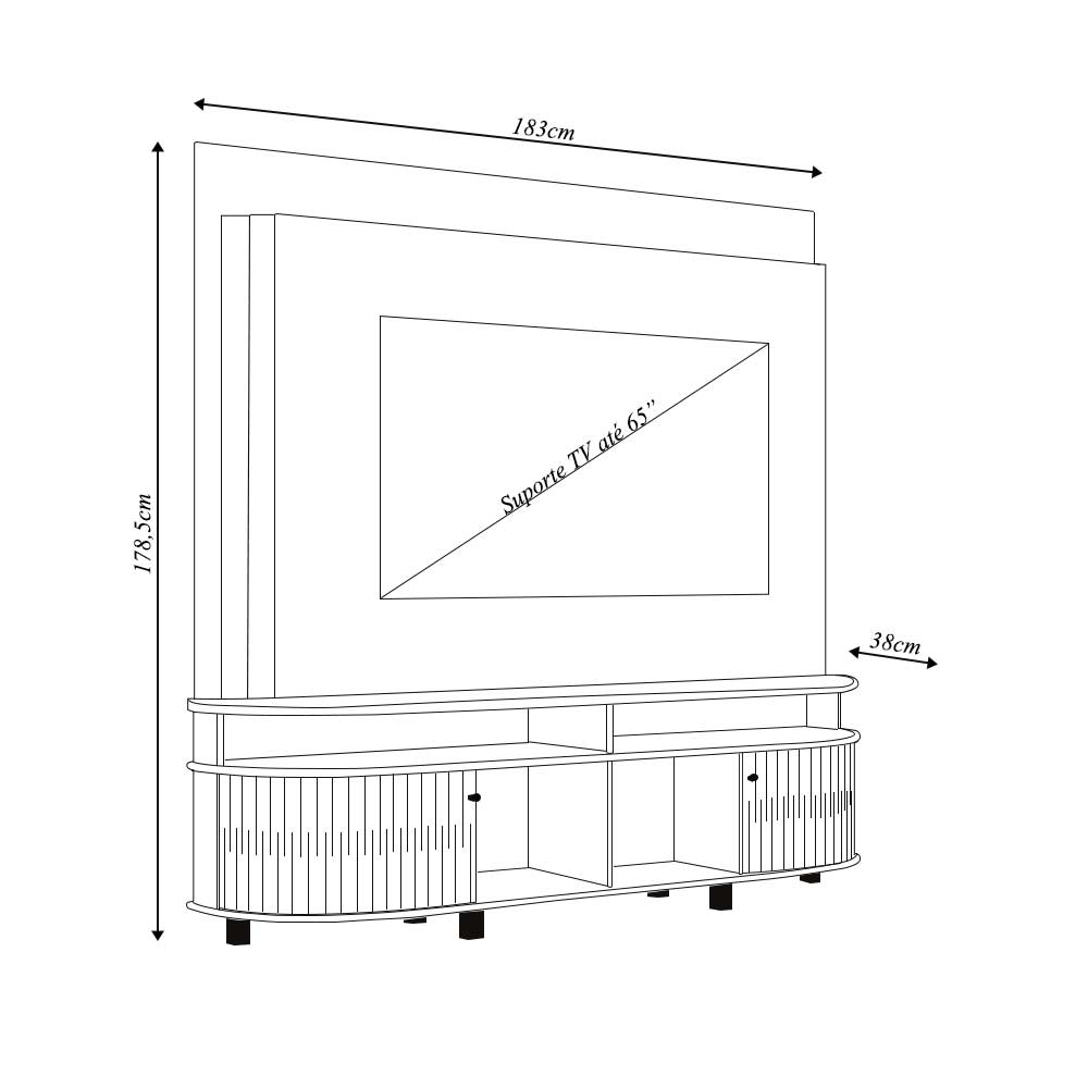Home Theater Hanso 2 Portas Deslizantes 4 Nichos MDP até 65 Cumaru/Opala G97 - Gran Belo