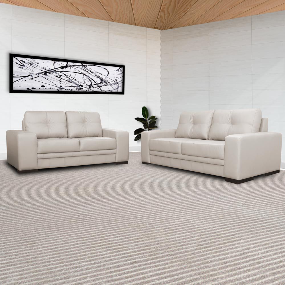 Jogo de Sofá 2 e 3 Lugares Sala de Estar Milano Couro Off White G58 - Gran Belo