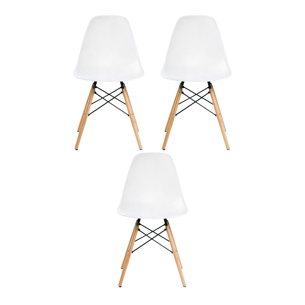 KIT 3 Cadeira Decorativa para Sala e Cozinha Garabit Branco G04 - Gran Belo