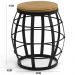 Kit 02 Bancos Decorativos Seat Garden Estofado Flora Preto Couro Marrom Claro G04 - Gran Belo