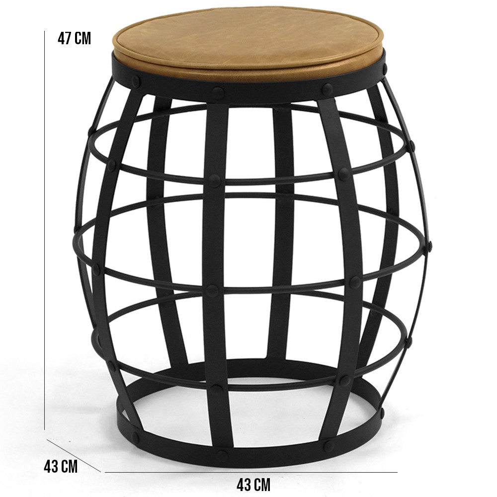 Kit 02 Bancos Decorativos Seat Garden Estofado Flora Preto Couro Marrom Claro G04 - Gran Belo