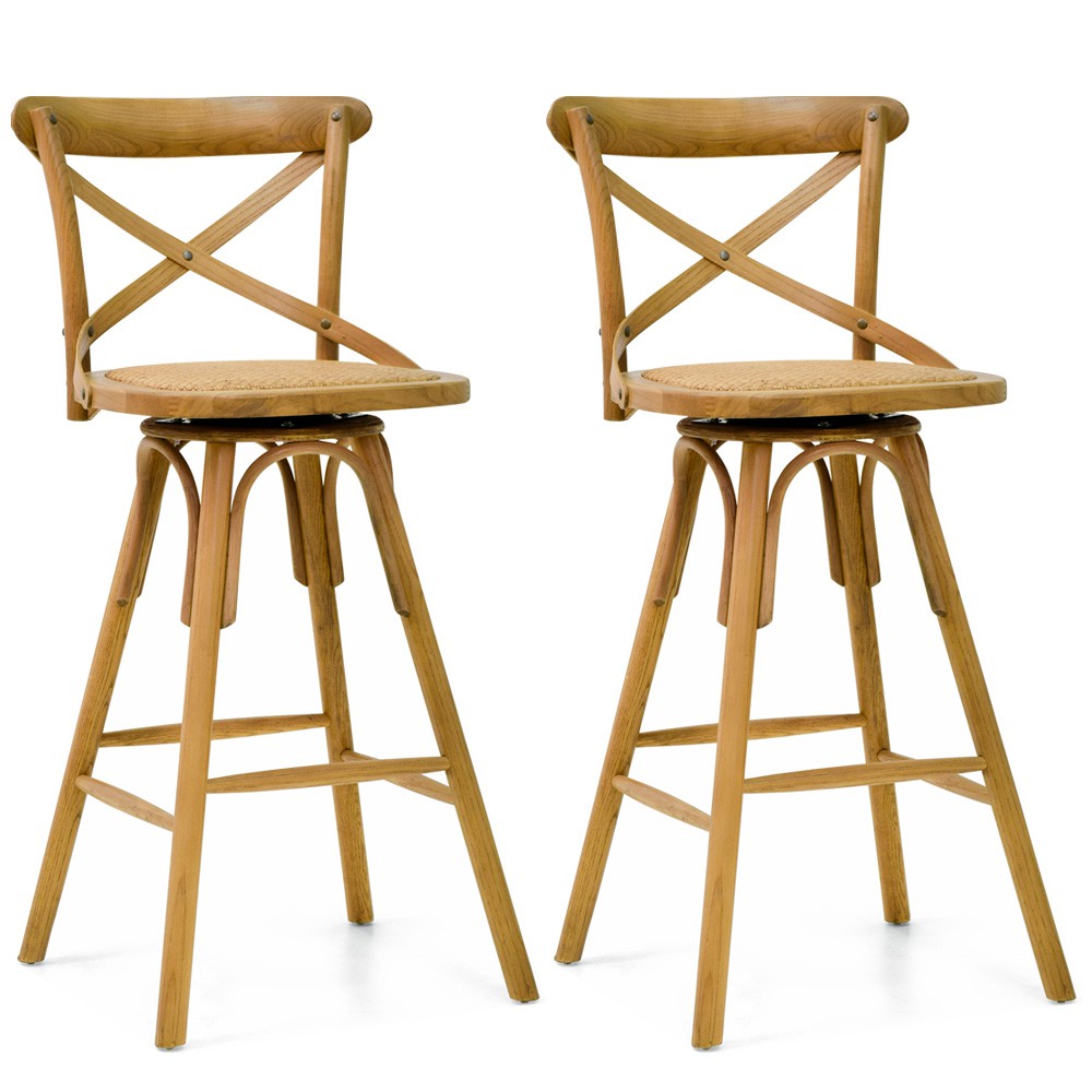 Kit 02 Banquetas Bistrô Gourmet Para Cozinha Blair Base Giratória Oak G04 - Gran Belo