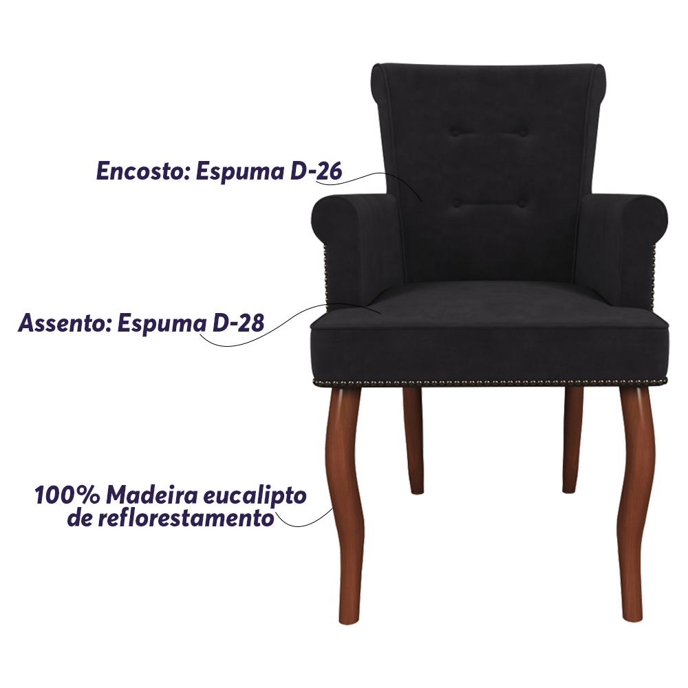 Kit 02 Cadeiras Sala de Jantar Belford Pés Madeira Veludo Preto G48 - Gran Belo
