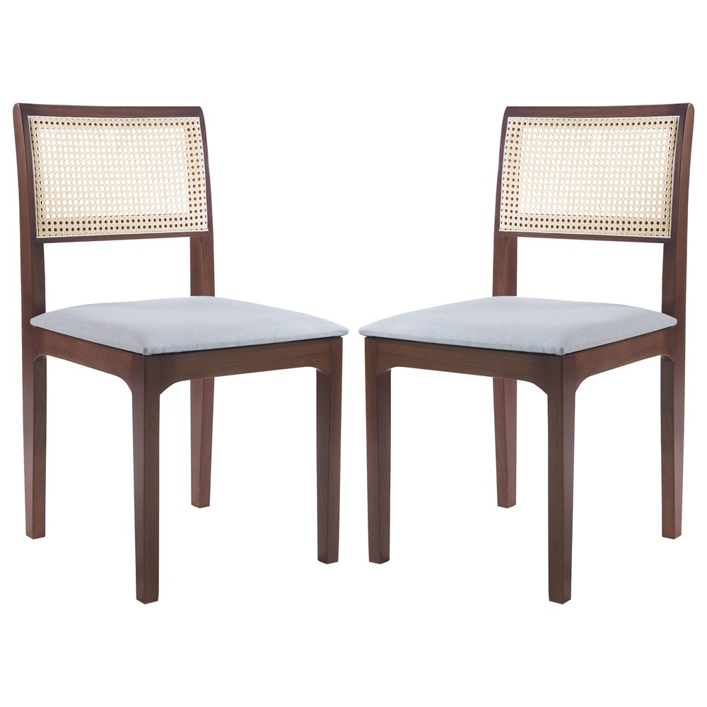 Kit 02 Cadeiras Sala de Jantar Madeira Maciça Nivea Tela Rattan Sextavano Linho Cinza/Amêndoa G55 - Gran Belo