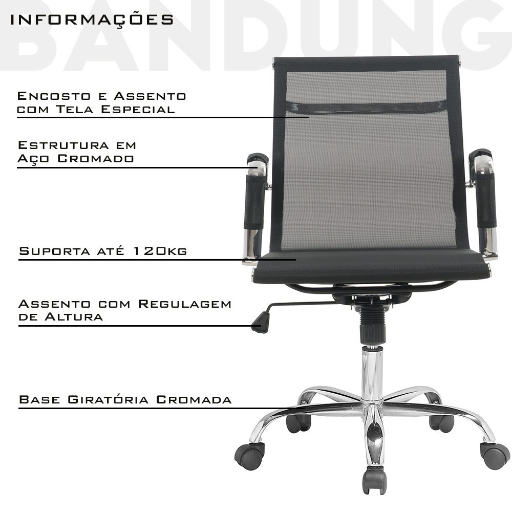 Kit 02 Cadeiras de Escritório Giratória Com Regulagem de Altura Bandung Preto G24 - Gran Belo