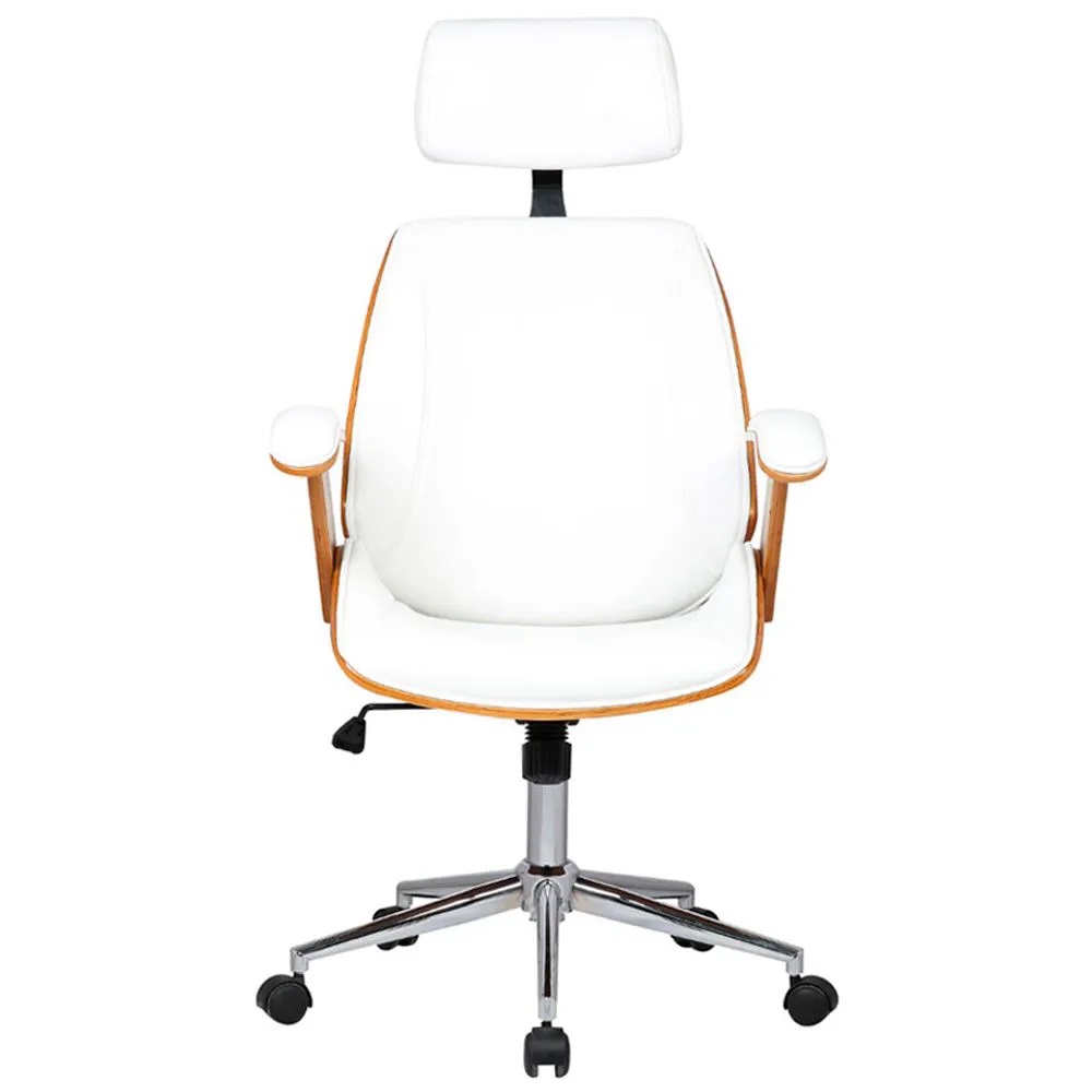 Kit 02 Cadeiras de Escritório Presidente Giratória com Regulagem de Altura Akon PU Sintético Branco G56 - Gran Belo