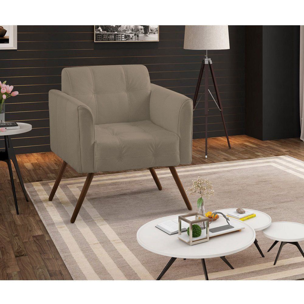 Kit 02 Poltronas Decorativa Bia Couro Bege 66 G58 - Gran Belo