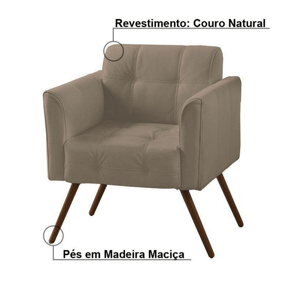 Kit 02 Poltronas Decorativa Bia Couro Bege 66 G58 - Gran Belo