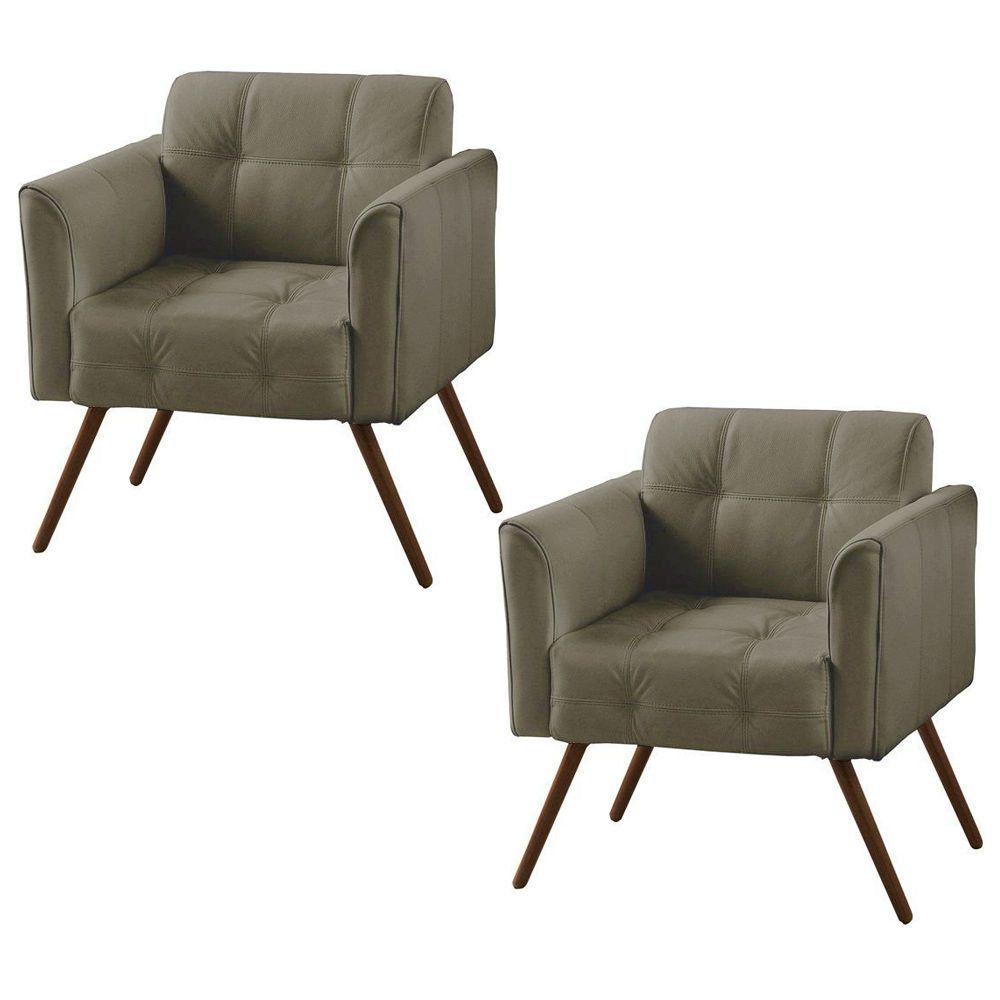 Kit 02 Poltronas Decorativa Bia Couro Cinza - Gran Belo