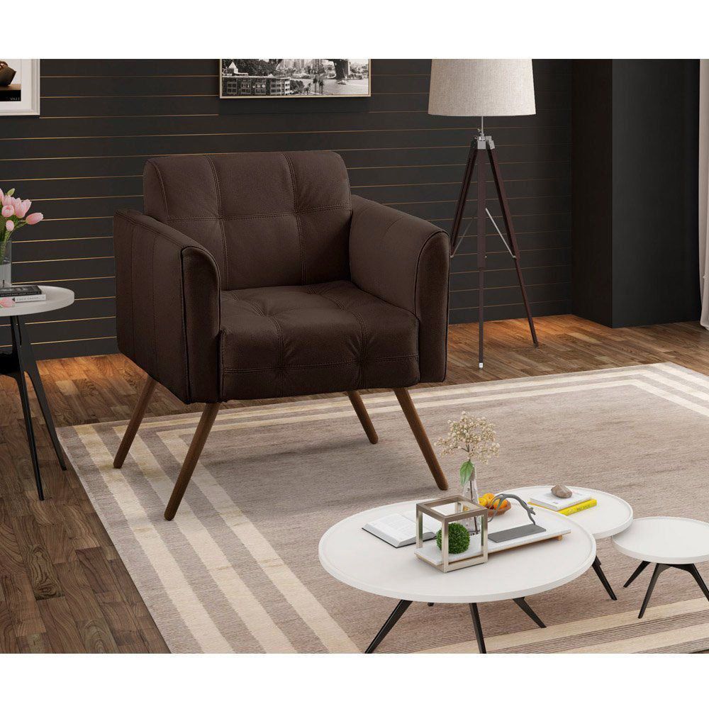 Kit 02 Poltronas Decorativa Bia Couro Conhaque G58 - Gran Belo
