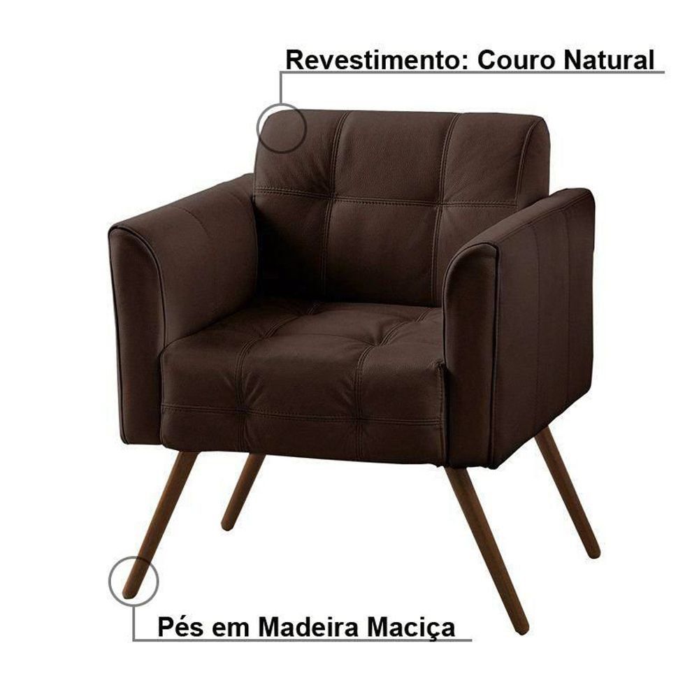 Kit 02 Poltronas Decorativa Bia Couro Conhaque G58 - Gran Belo