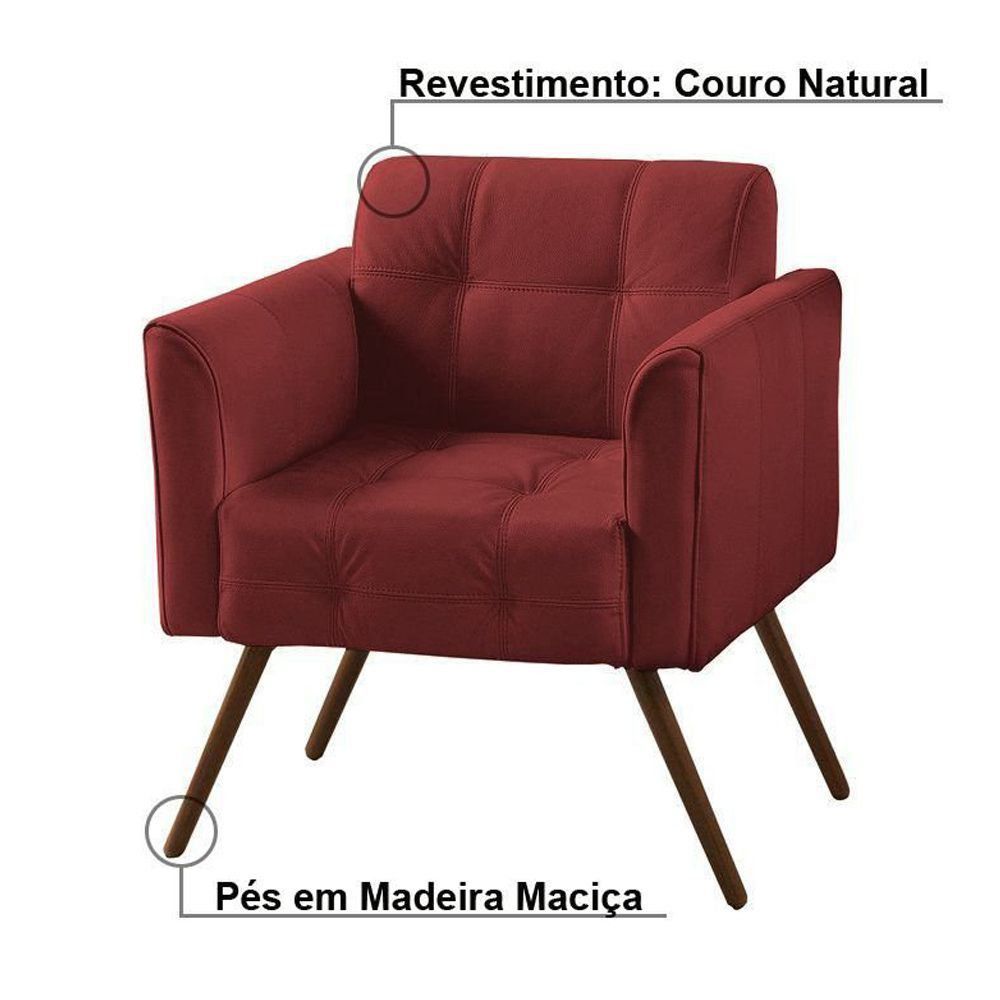 Kit 02 Poltronas Decorativa Bia Couro Vermelho G58 - Gran Belo