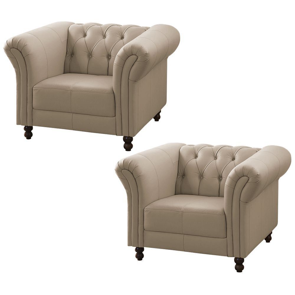 Kit 02 Poltronas Decorativa Maggiore Couro Bege 66 G58 - Gran Belo