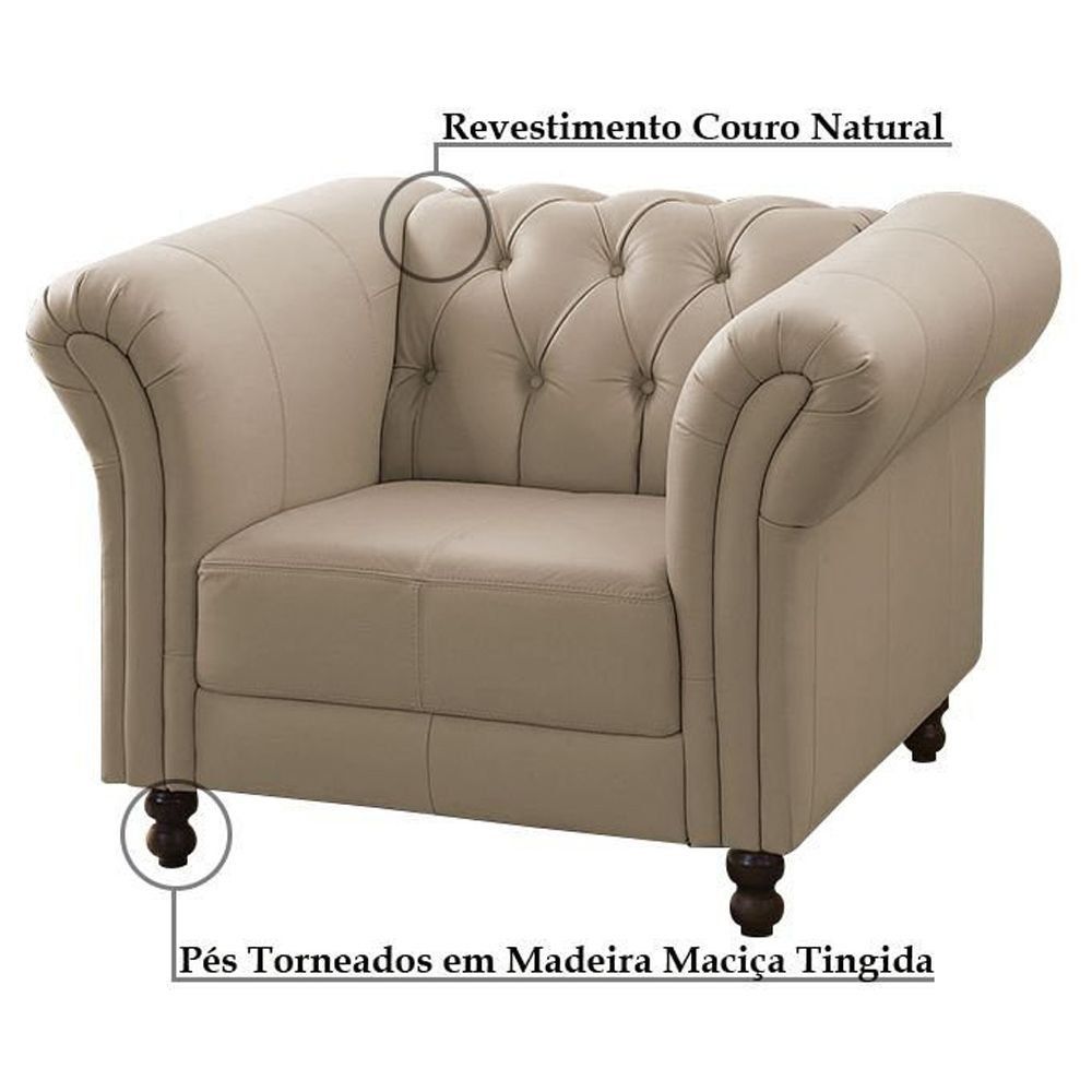 Kit 02 Poltronas Decorativa Maggiore Couro Bege 66 G58 - Gran Belo