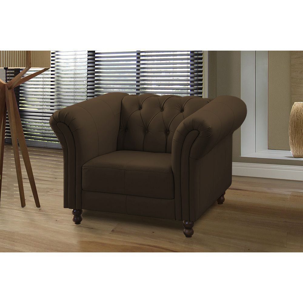Kit 02 Poltronas Decorativa Maggiore Couro Conhaque G58 - Gran Belo