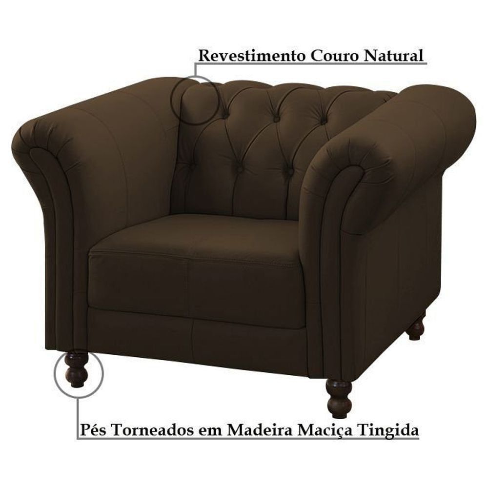 Kit 02 Poltronas Decorativa Maggiore Couro Conhaque G58 - Gran Belo
