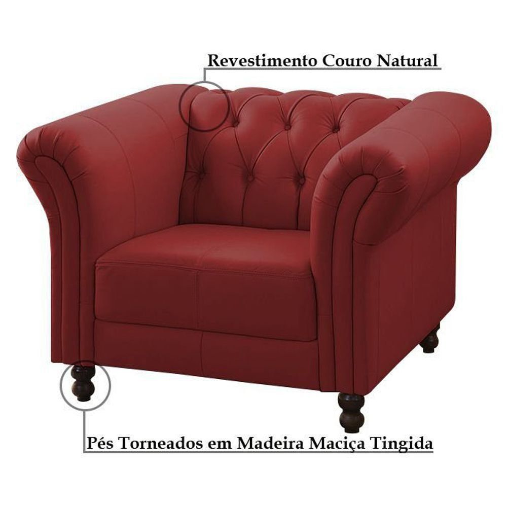 Kit 02 Poltronas Decorativa Maggiore Couro Vermelho G58 - Gran Belo