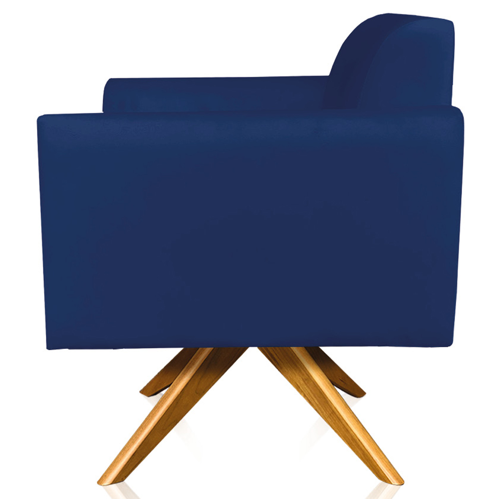 Kit 02 Poltronas Decorativas Isabella Base Giratória Madeira Suede Azul Marinho G19 - Gran Belo