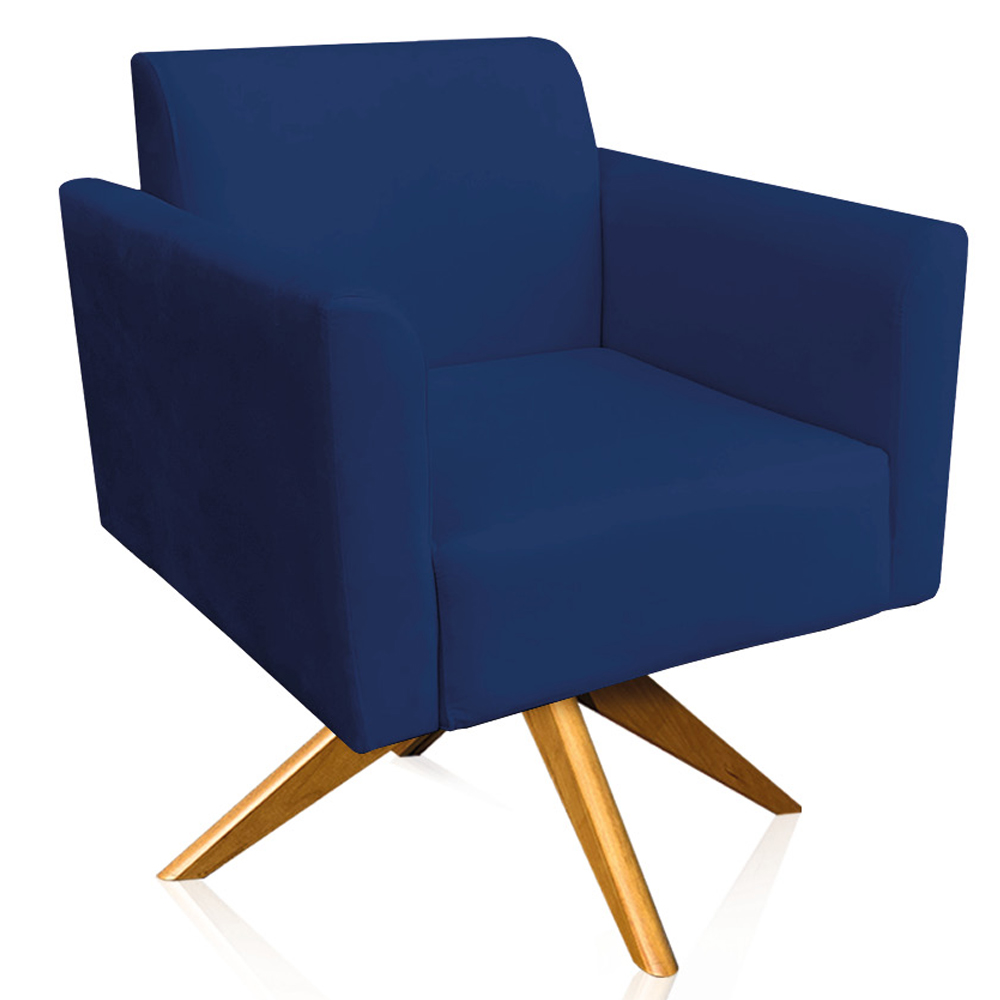 Kit 02 Poltronas Decorativas Isabella Base Giratória Madeira Suede Azul Marinho G19 - Gran Belo