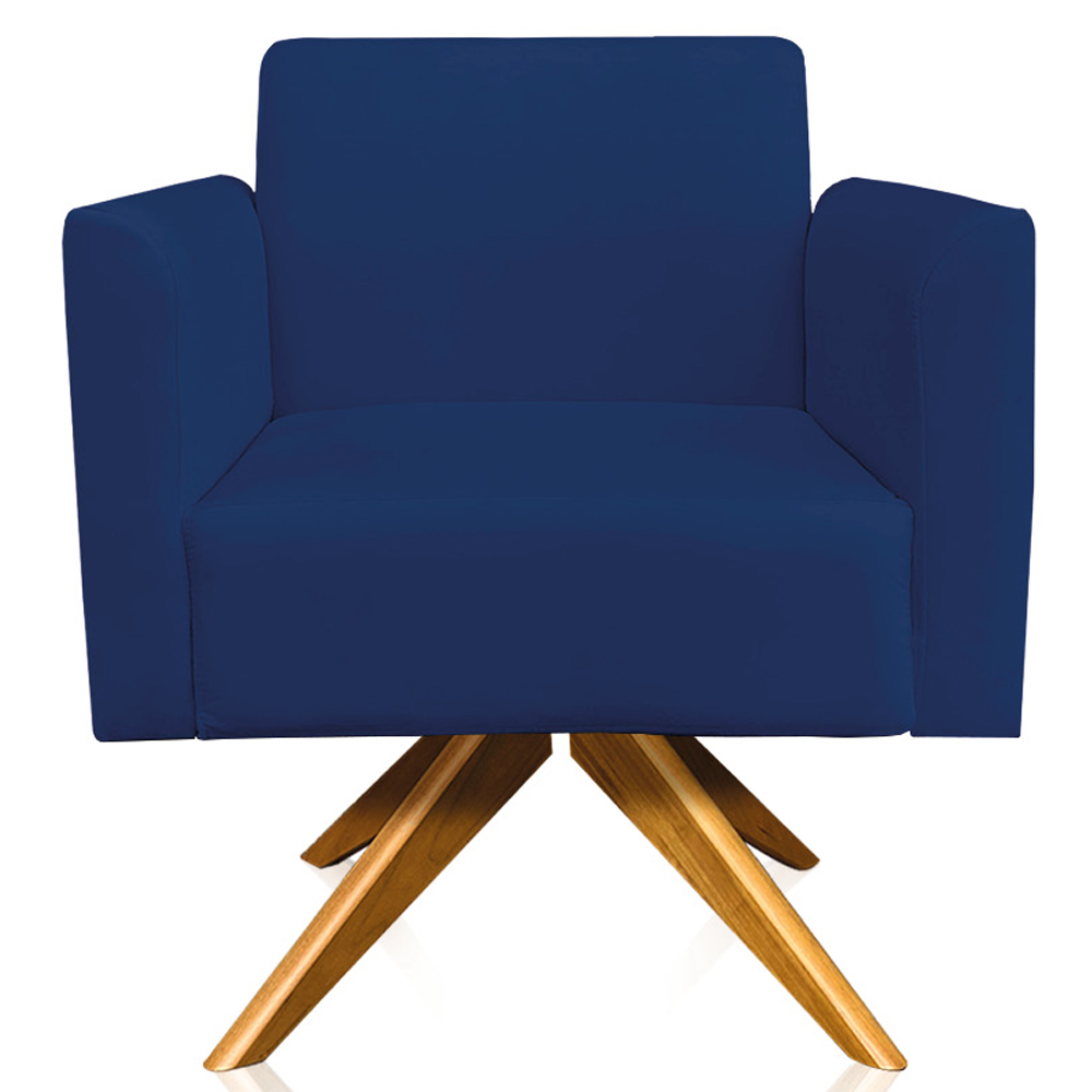 Kit 02 Poltronas Decorativas Isabella Base Giratória Madeira Suede Azul Marinho G19 - Gran Belo