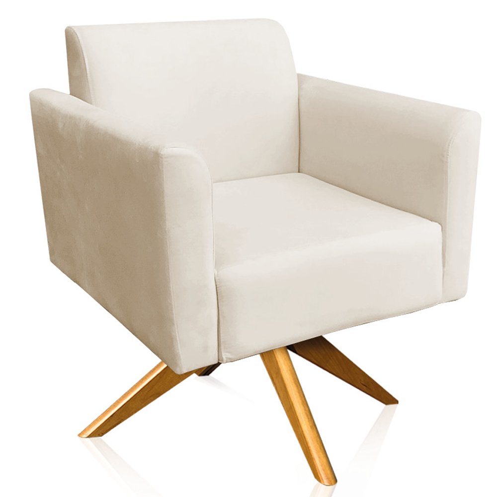 Kit 02 Poltronas Decorativas Isabella Base Giratória Madeira Suede Bege G19 - Gran Belo