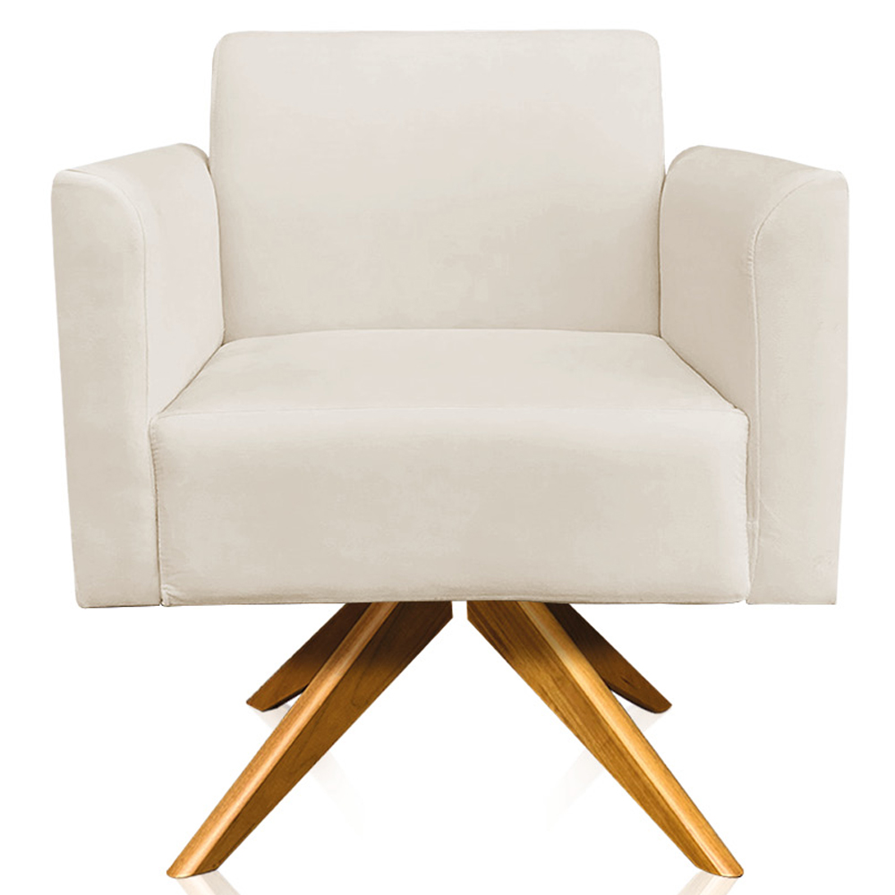 Kit 02 Poltronas Decorativas Isabella Base Giratória Madeira Suede Bege G19 - Gran Belo