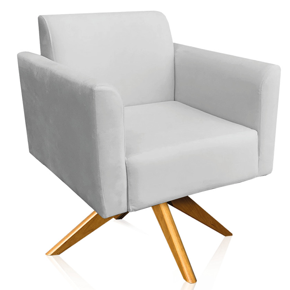 Kit 02 Poltronas Decorativas Isabella Base Giratória Madeira Suede Cinza G19 - Gran Belo