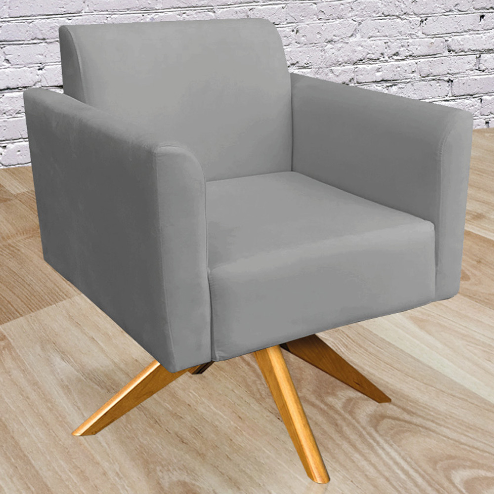 Kit 02 Poltronas Decorativas Isabella Base Giratória Madeira Suede Grafite G19 - Gran Belo
