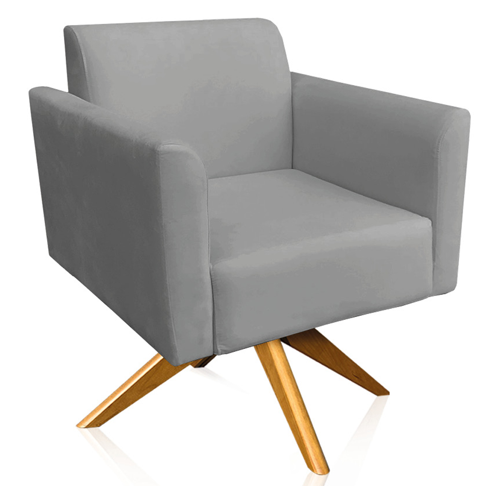 Kit 02 Poltronas Decorativas Isabella Base Giratória Madeira Suede Grafite G19 - Gran Belo