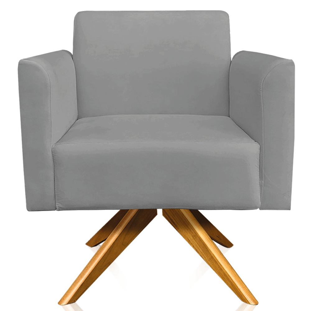 Kit 02 Poltronas Decorativas Isabella Base Giratória Madeira Suede Grafite G19 - Gran Belo